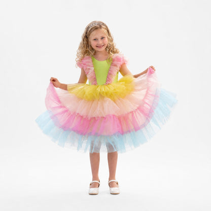 Neon Glow Pastel Rainbow Tulle Birthday Dress for Girls