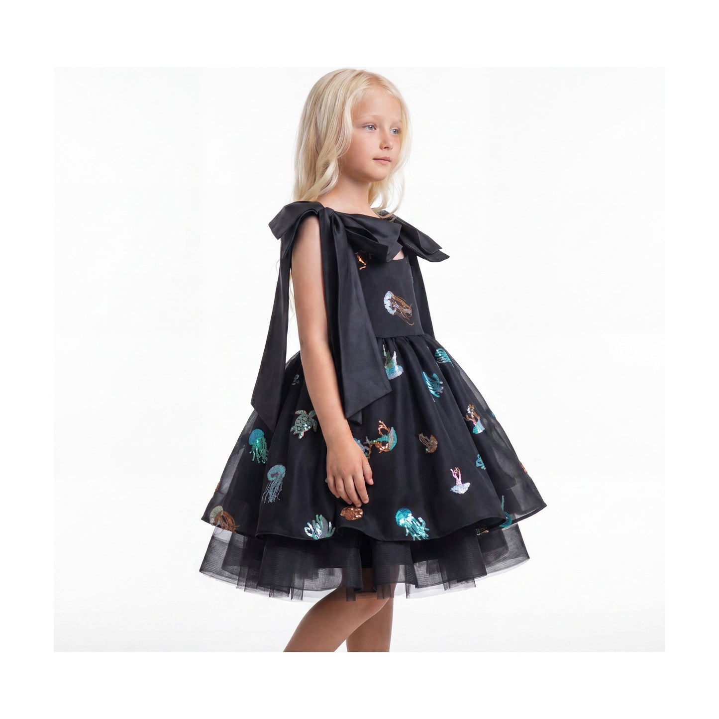 Ocean Magic Black Sequin Tulle Birthday Dress for Girls