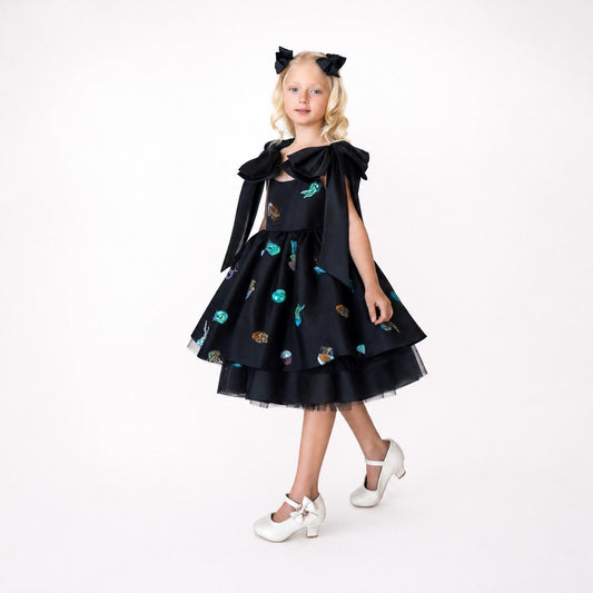Ocean Magic Black Sequin Tulle Birthday Dress for Girls