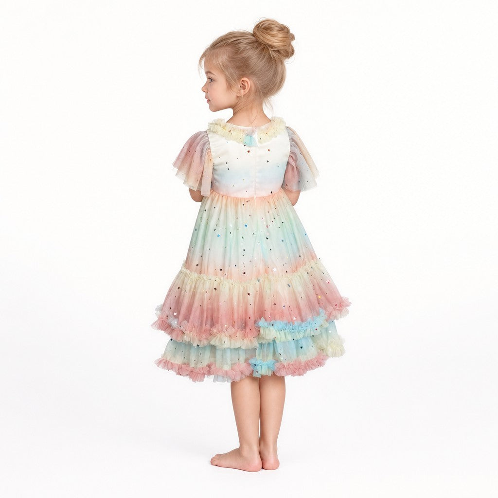 Pastel Stardust Layered Tulle Birthday Dress for Girls
