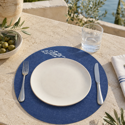 Amalfi Sardines Placemats in Mediterranean Blue – Set of 2