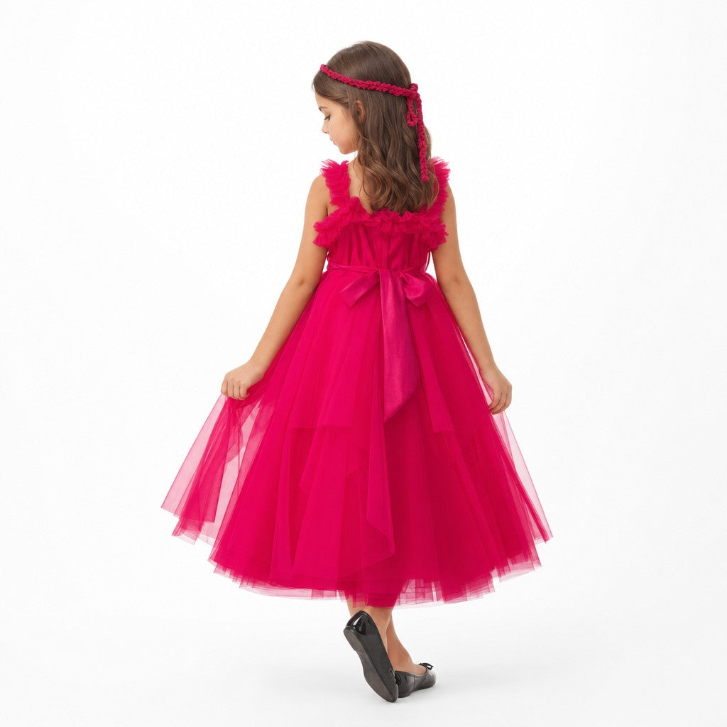 Rosy Enchantment Hot Pink Tulle Birthday Dress for Girls