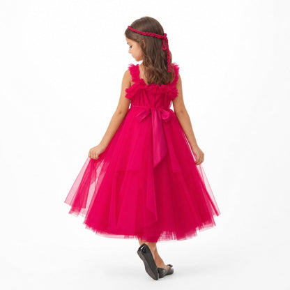 Rosy Enchantment Hot Pink Tulle Birthday Dress for Girls