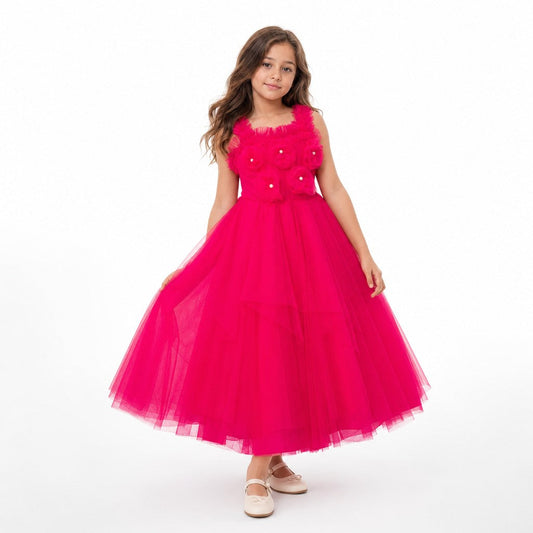 Rosy Enchantment Hot Pink Tulle Birthday Dress for Girls