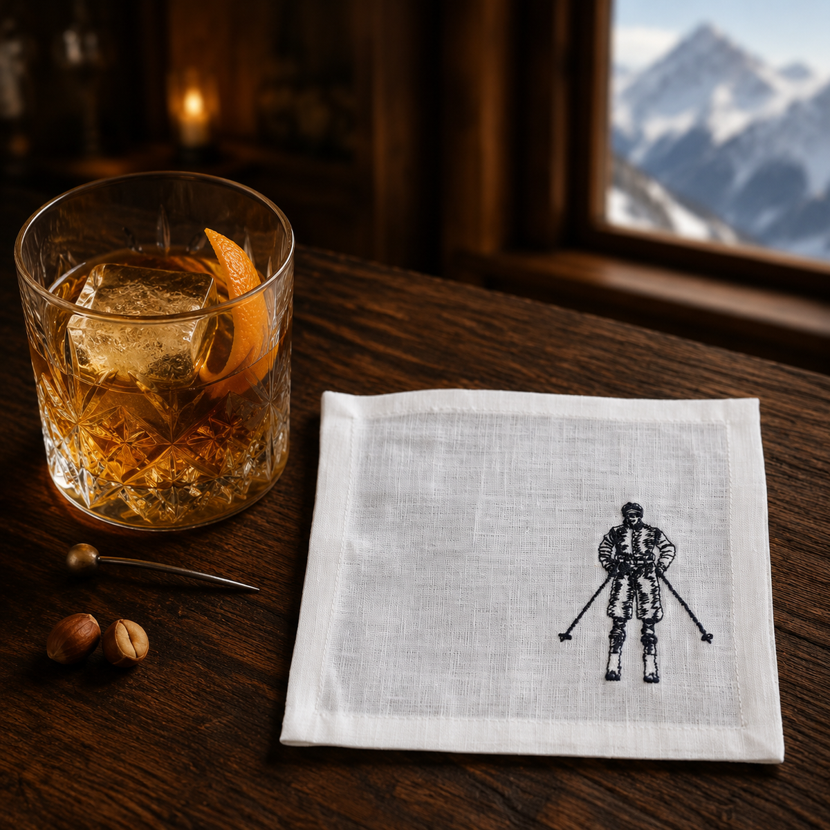 Cortina Sciatore & Seggiovia Cocktail Napkins in Off-White Linen — Set of 4