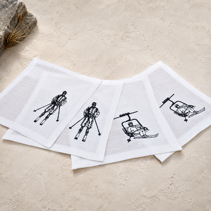 Cortina Sciatore & Seggiovia Cocktail Napkins in Off-White Linen — Set of 4