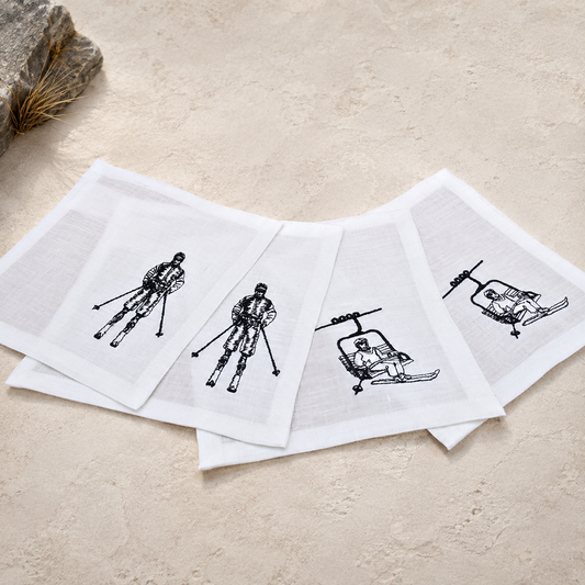 Cortina Sciatore & Seggiovia Cocktail Napkins in Off-White Linen — Set of 4