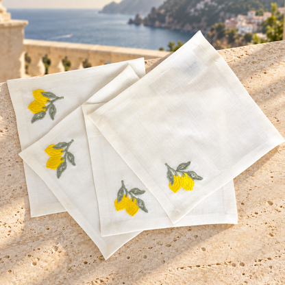 Amalfi Lemons Cocktail Napkins in Off-White – Set of 4