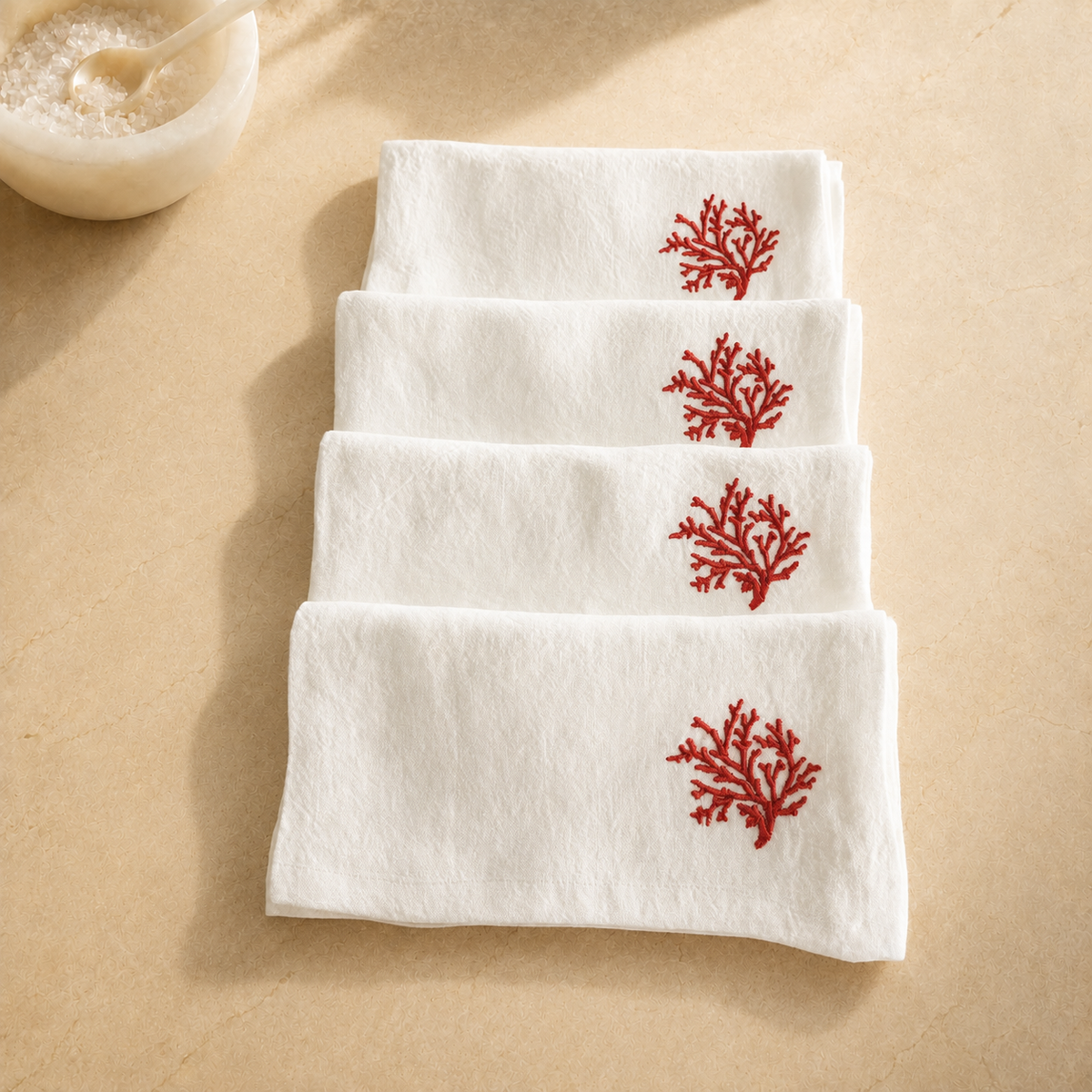 Toscana Coral Napkins in Off-White – Set of 4