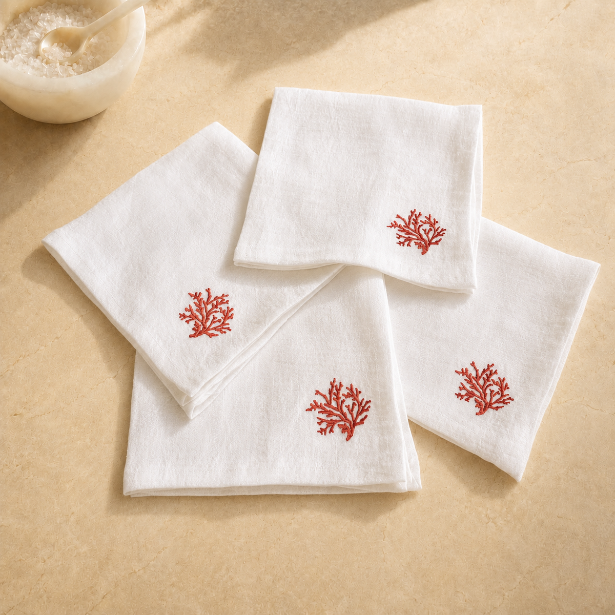 Toscana Coral Napkins in Off-White – Set of 4