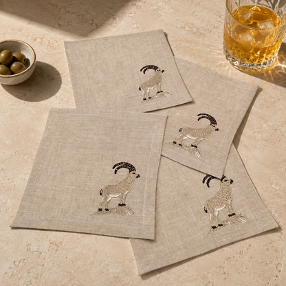 Cortina Stambecco Cocktail Napkins in Oatmeal Stone — Set of 4