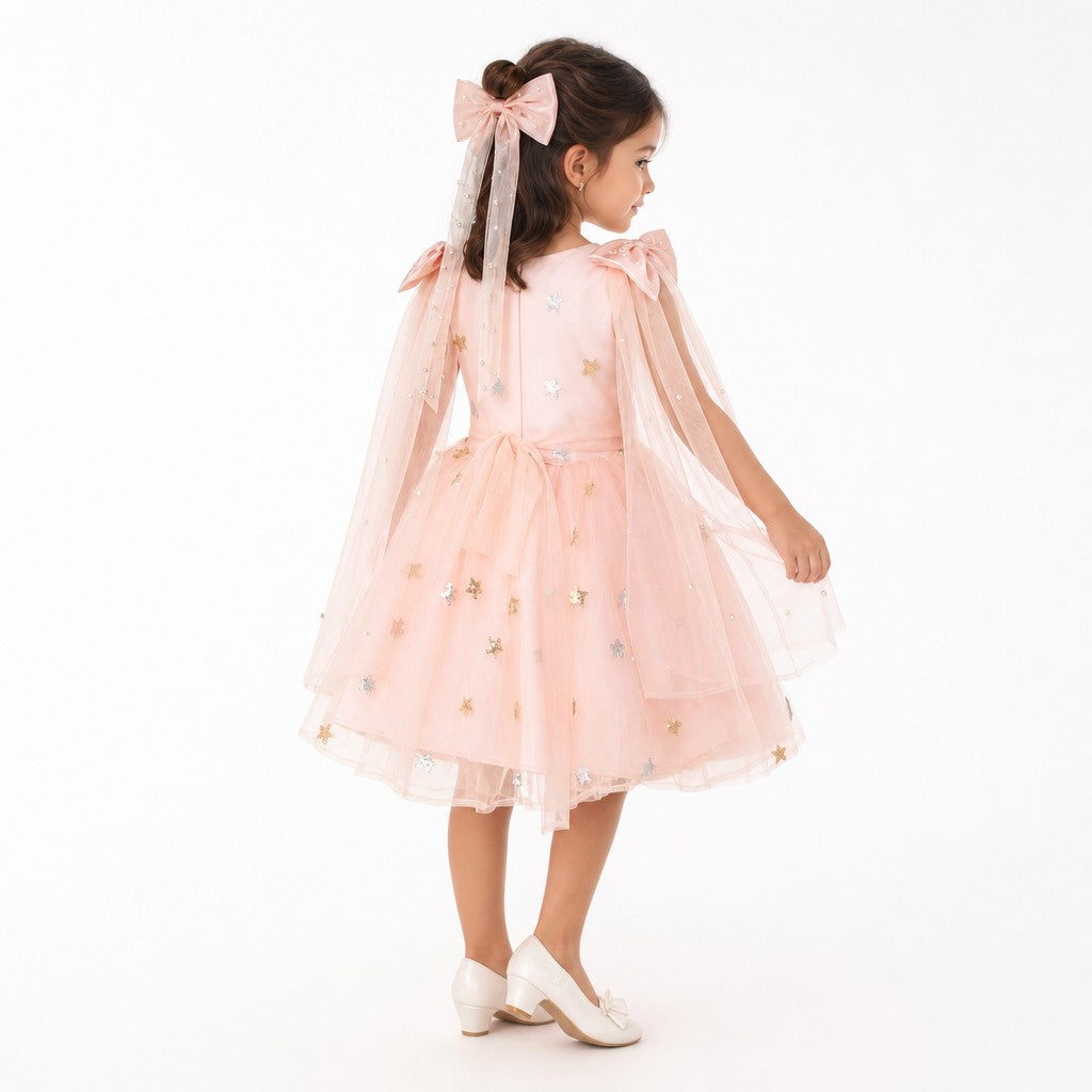 Twinkle Star Blush Pink Sequin Birthday Dress for Girls