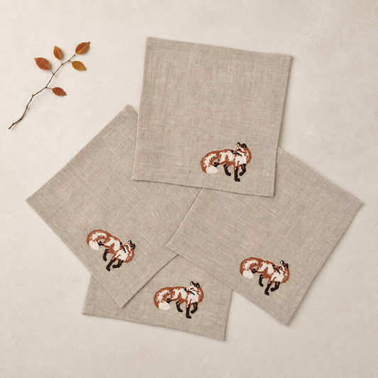 Cortina Volpe Cocktail Napkins in Oatmeal Stone — Set of 4