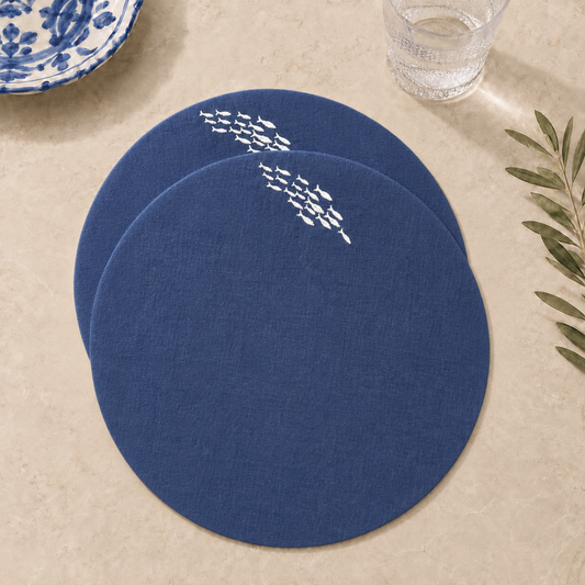 Amalfi Sardines Placemats in Mediterranean Blue – Set of 2