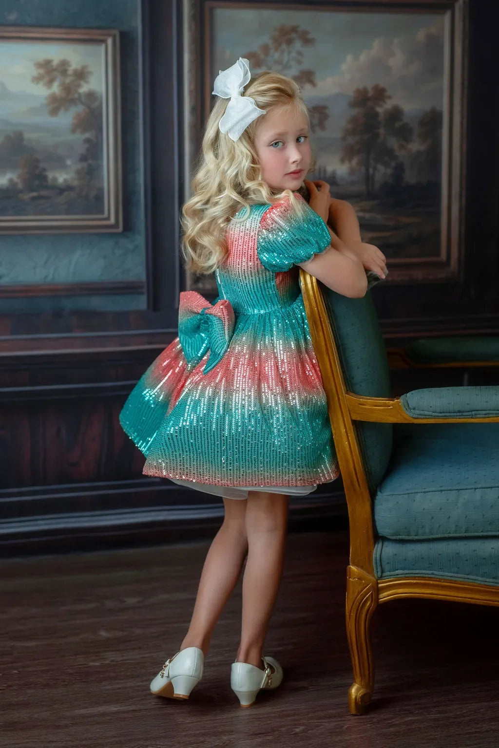 Aqua Sunset Sparkle Sequin Birthday Dress for Girls
