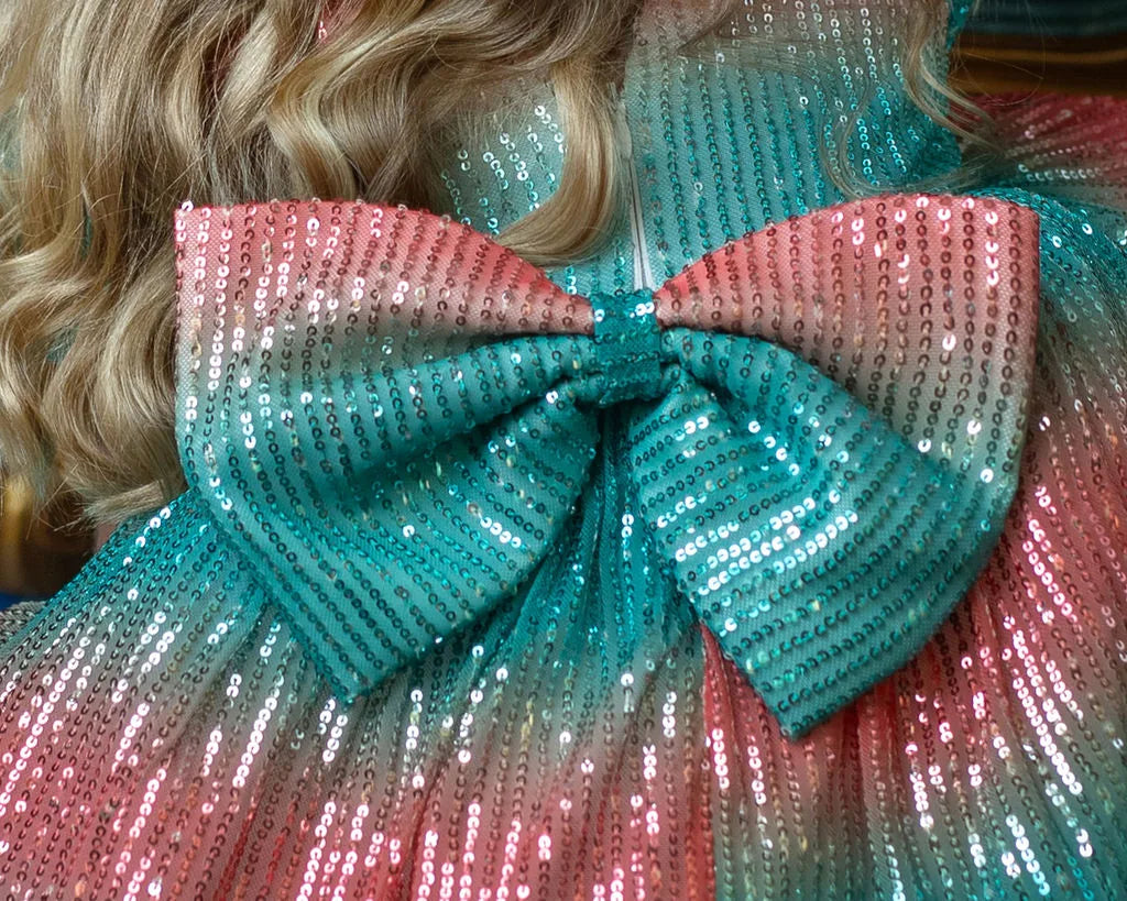 Aqua Sunset Sparkle Sequin Birthday Dress for Girls