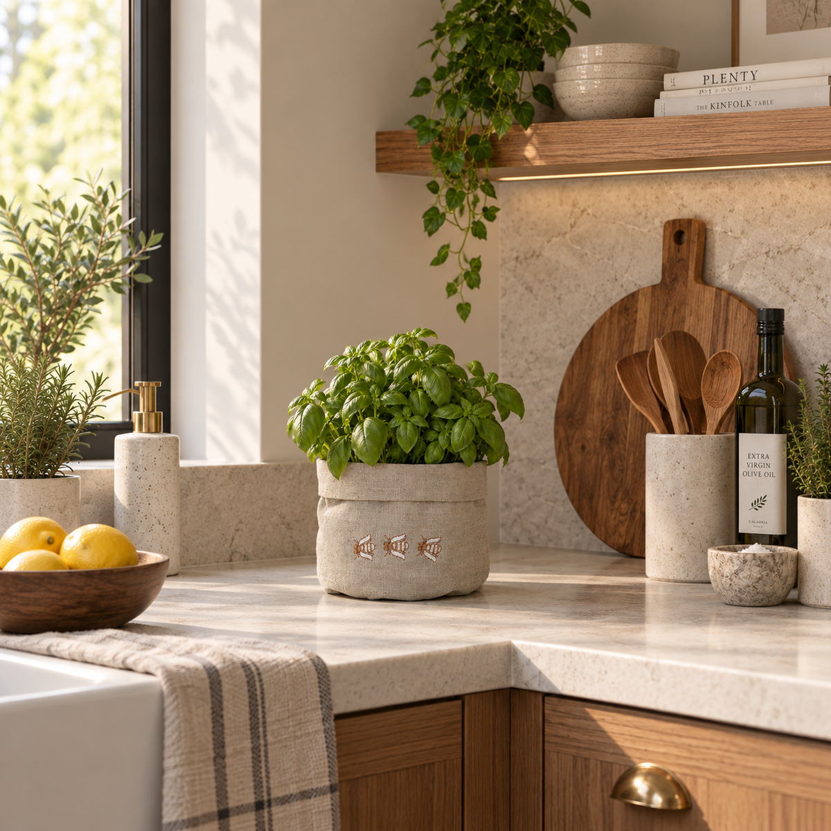 Toscana Bee Basket in Oatmeal Stone