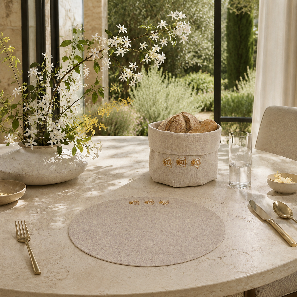 Toscana Bee Basket in Oatmeal Stone