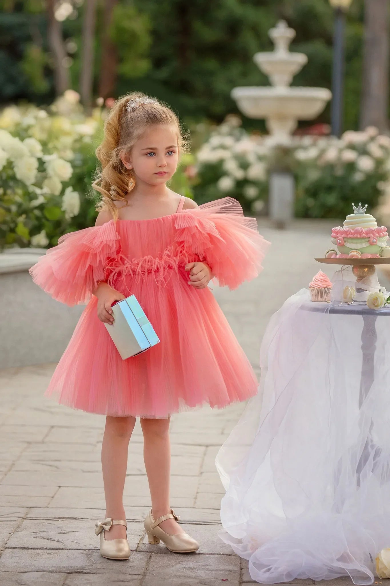 Blush Feather Fairy Tulle Flower Girl Dress