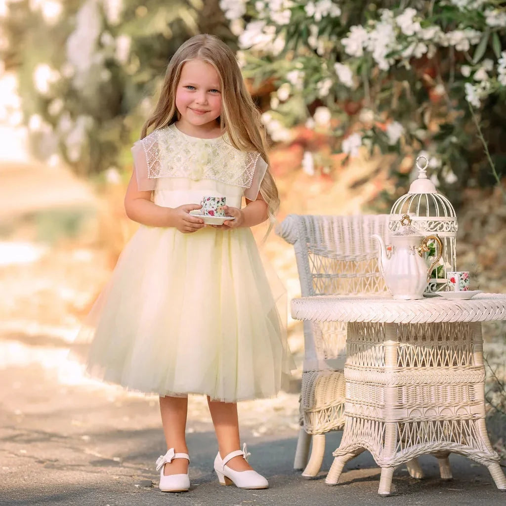 Buttercream Belle Pearl Capelet Flower Girl Dress