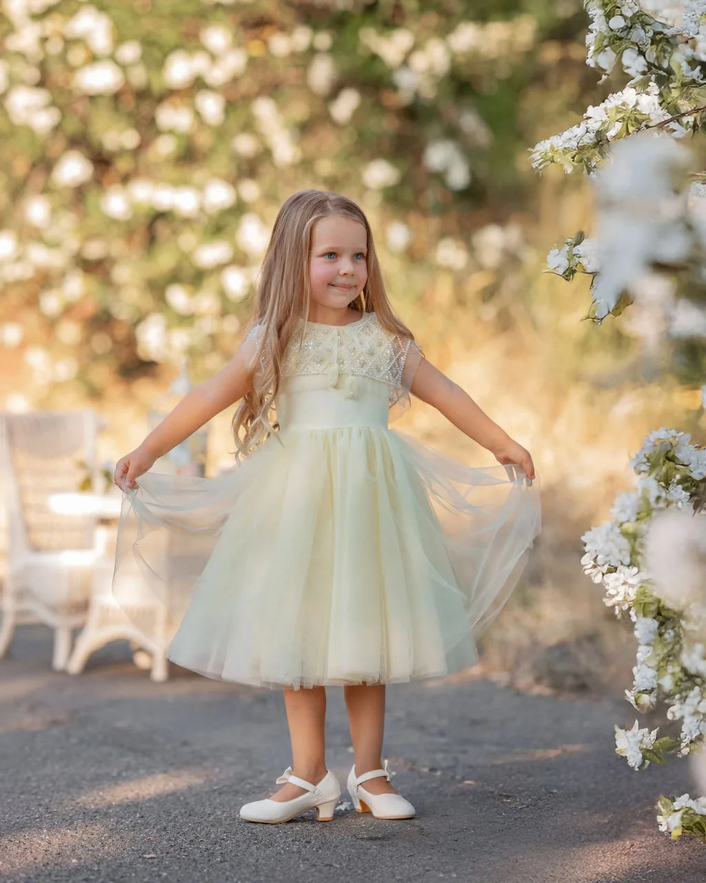 Buttercream Belle Pearl Capelet Flower Girl Dress