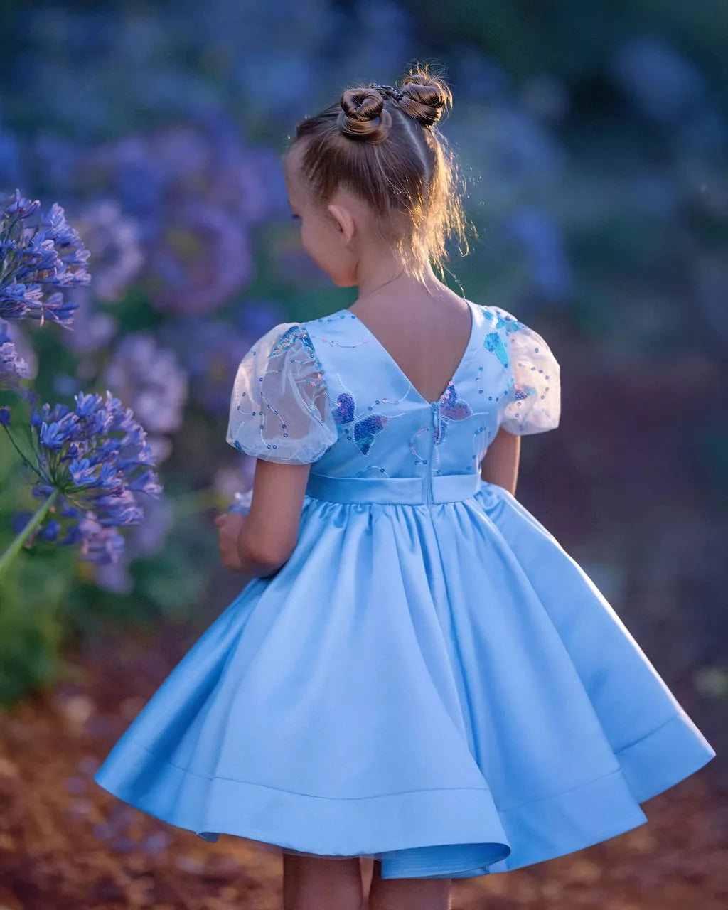 Celestial Butterfly Blue Sequin Tulle Birthday Dress for Girls