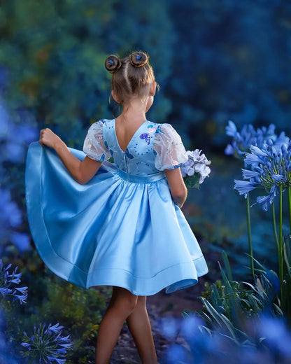Celestial Butterfly Blue Sequin Tulle Birthday Dress for Girls