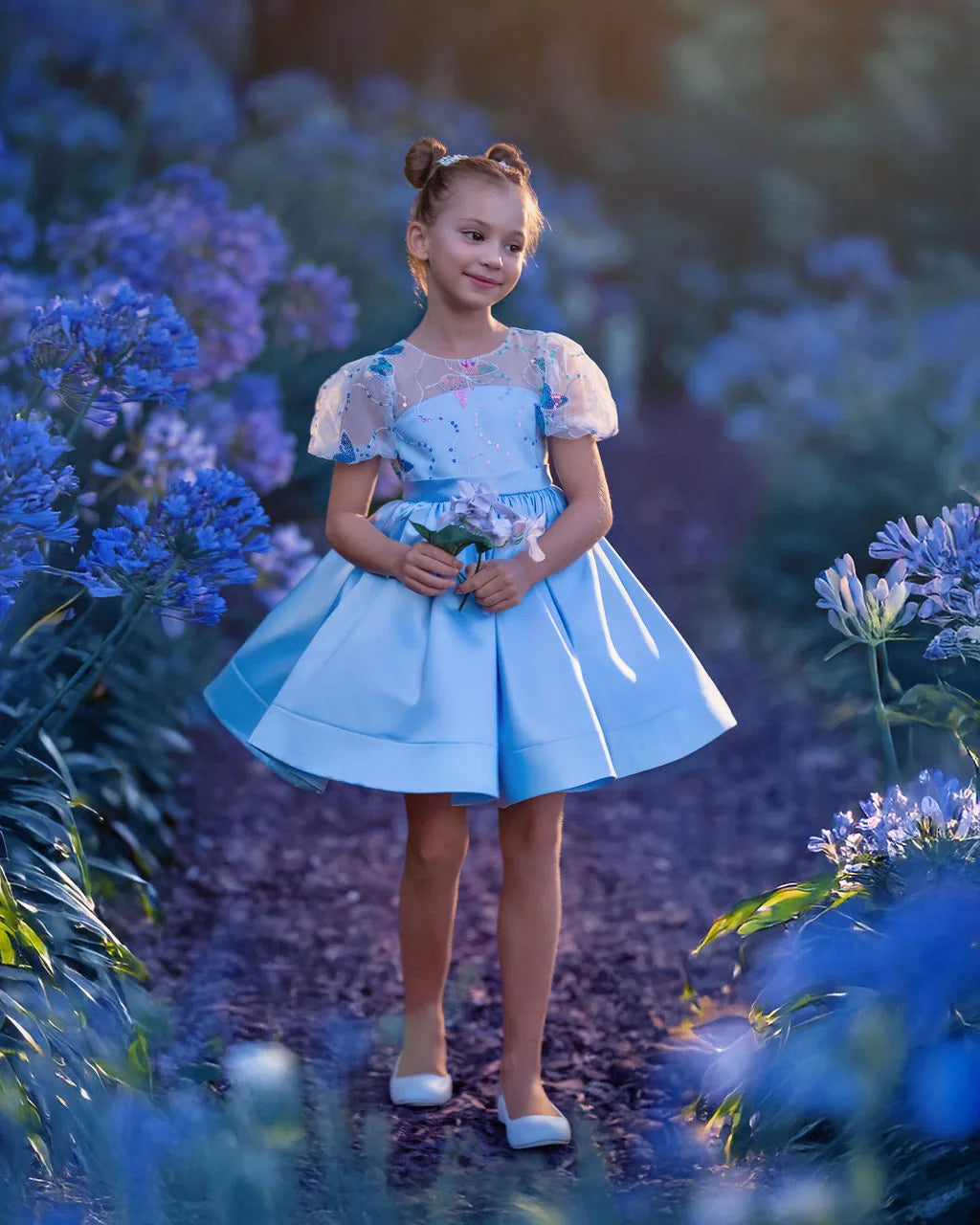 Celestial Butterfly Blue Sequin Tulle Birthday Dress for Girls