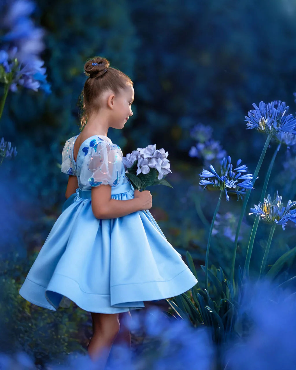 Celestial Butterfly Blue Sequin Tulle Birthday Dress for Girls