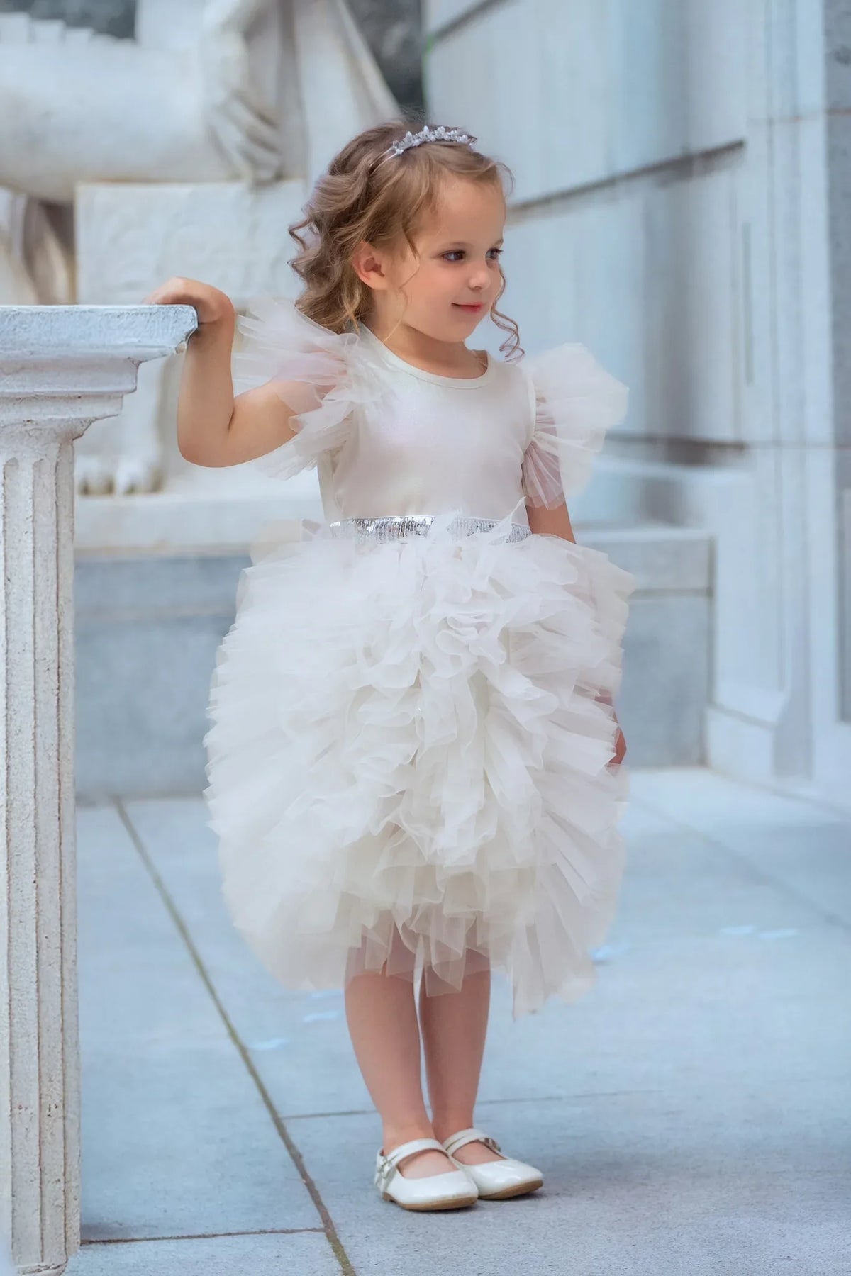 Celestial Fairy White Tulle Flower Girl Dress