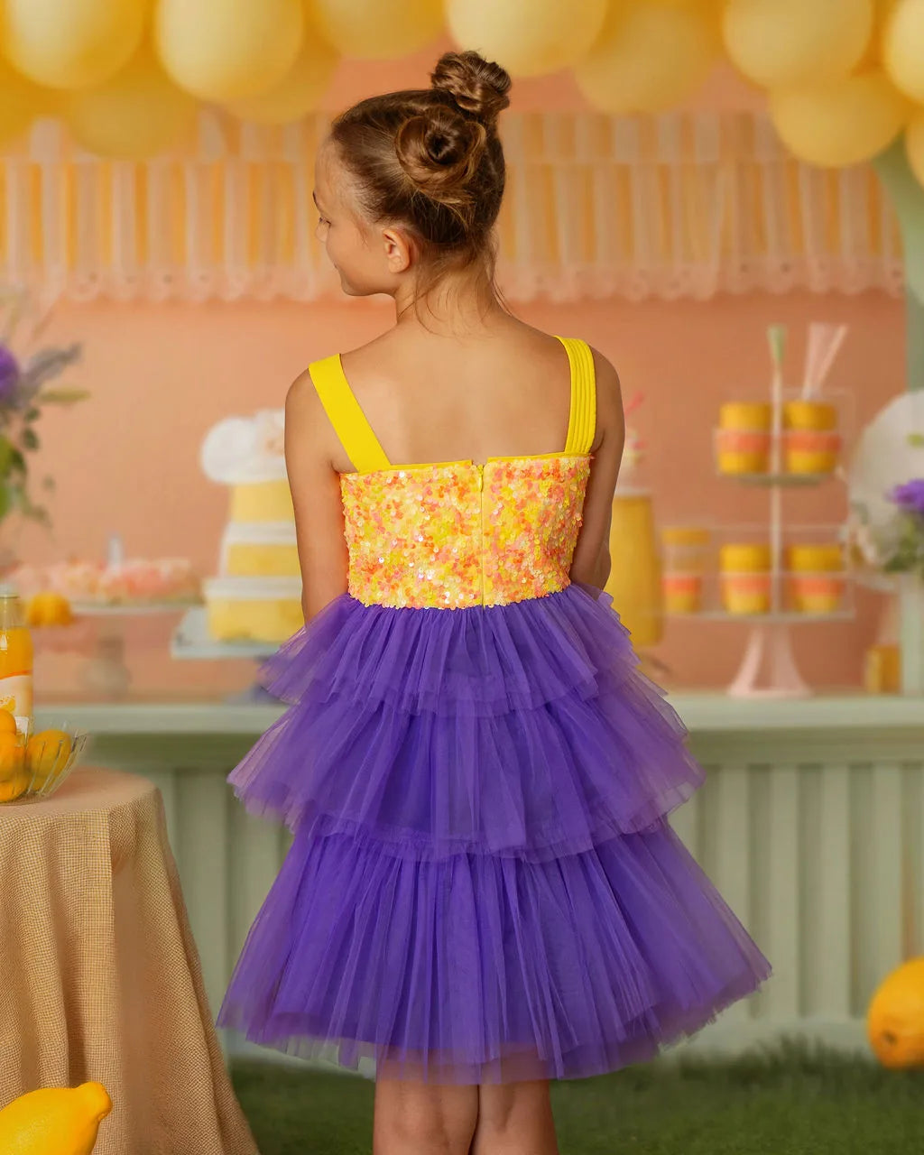 Citrus Bloom Purple Sequin Tulle Birthday Dress for Girls