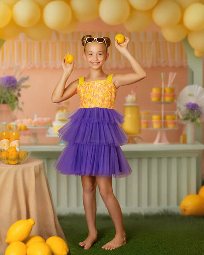 Citrus Bloom Purple Sequin Tulle Birthday Dress for Girls
