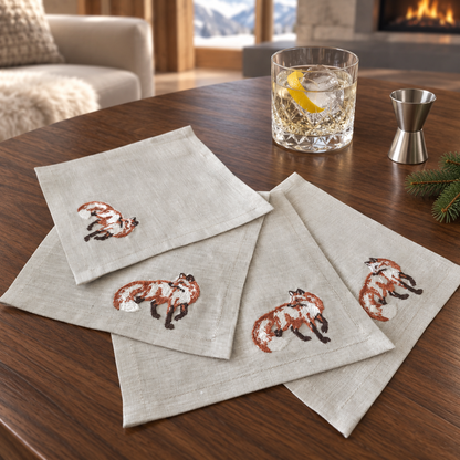 Cortina Volpe Cocktail Napkins in Oatmeal Stone — Set of 4