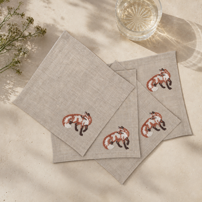 Cortina Volpe Cocktail Napkins in Oatmeal Stone — Set of 4