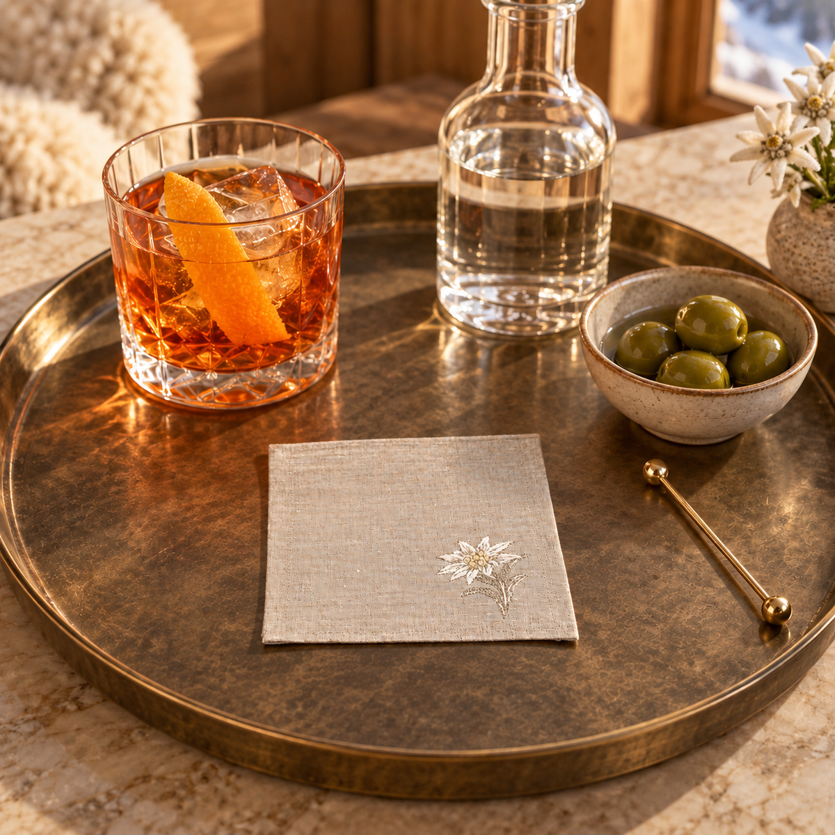 Cortina Stella Alpina Cocktail Napkins in Oatmeal Stone — Set of 4