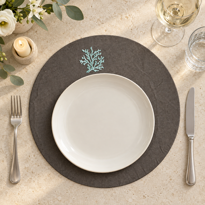Toscana Aqua Coral Placemats in Dark Taupe – Set of 2