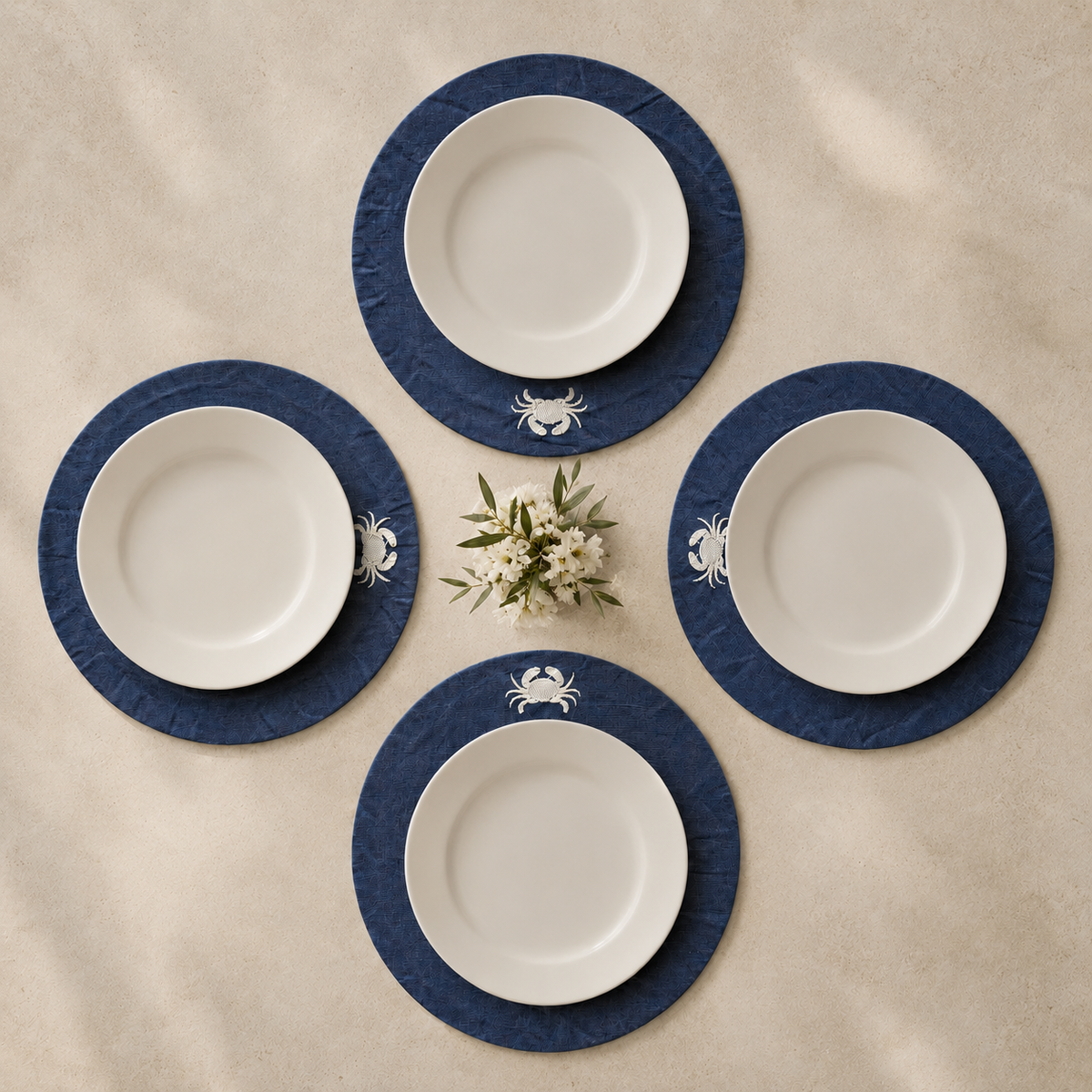 Amalfi Crab Placemats in Mediterranean Blue – Set of 2