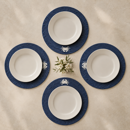 Amalfi Crab Placemats in Mediterranean Blue – Set of 2