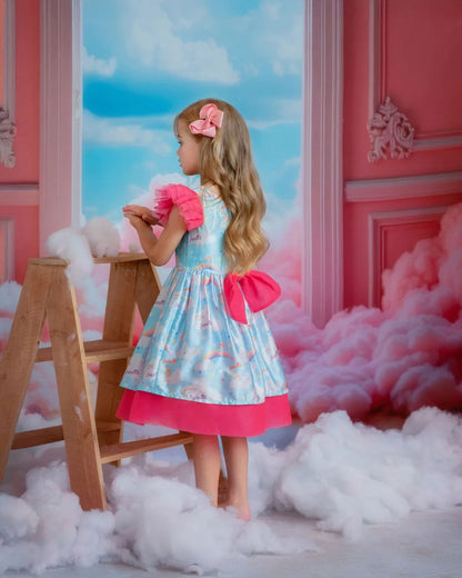 Dreamy Sky Cloud Print Tulle Birthday Dress for Girls