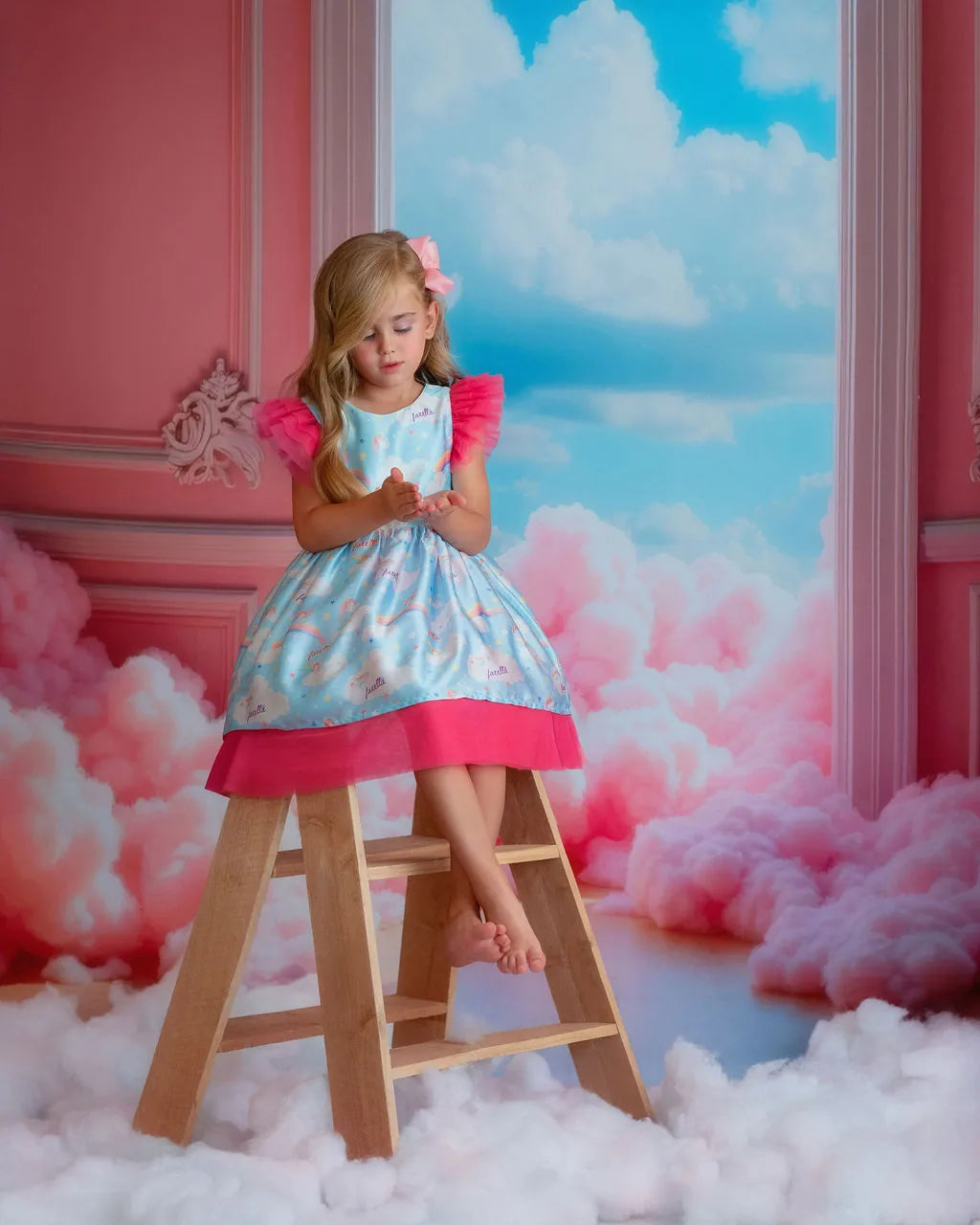 Dreamy Sky Cloud Print Tulle Birthday Dress for Girls