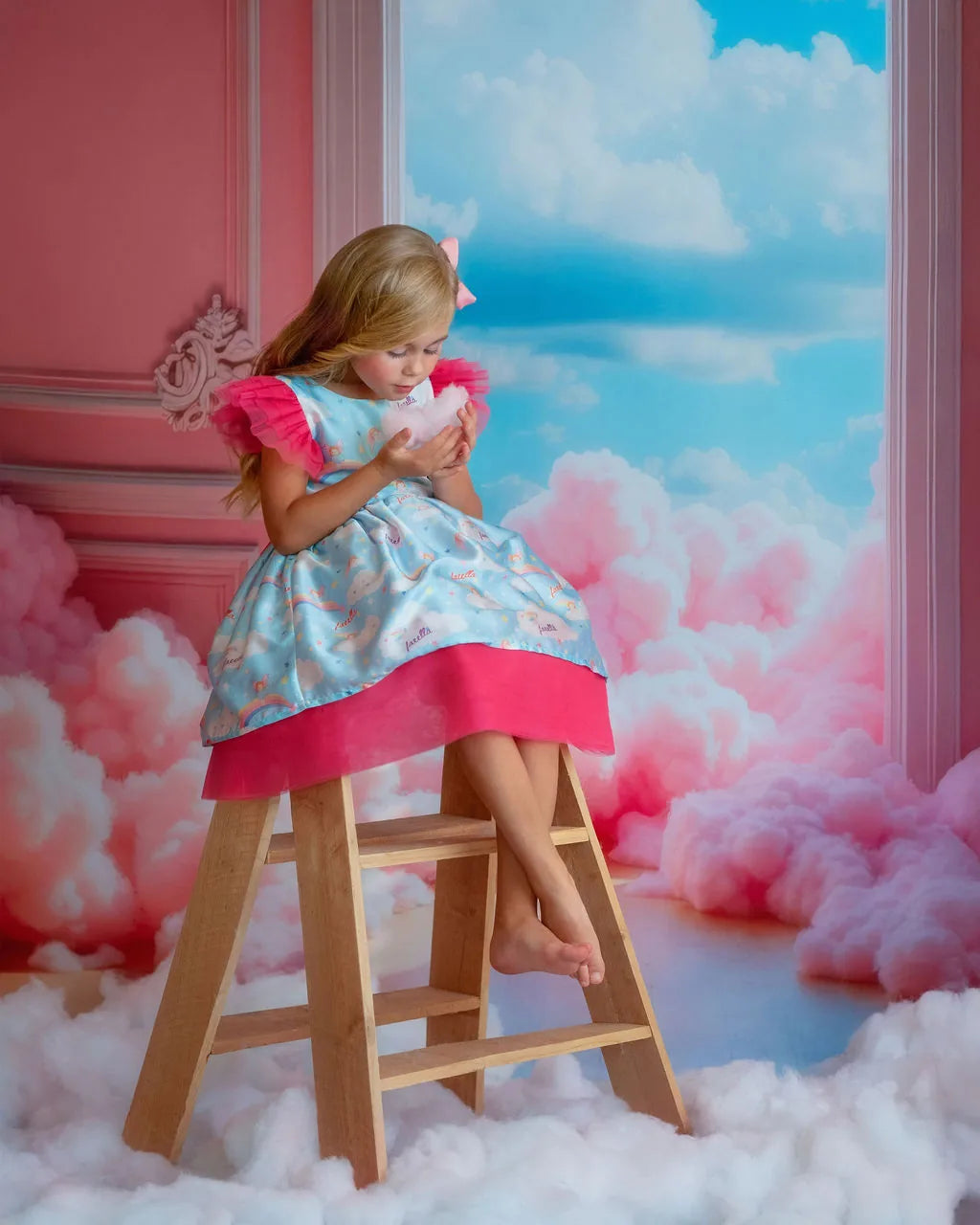 Dreamy Sky Cloud Print Tulle Birthday Dress for Girls
