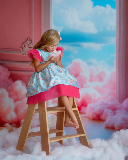 Dreamy Sky Cloud Print Tulle Birthday Dress for Girls