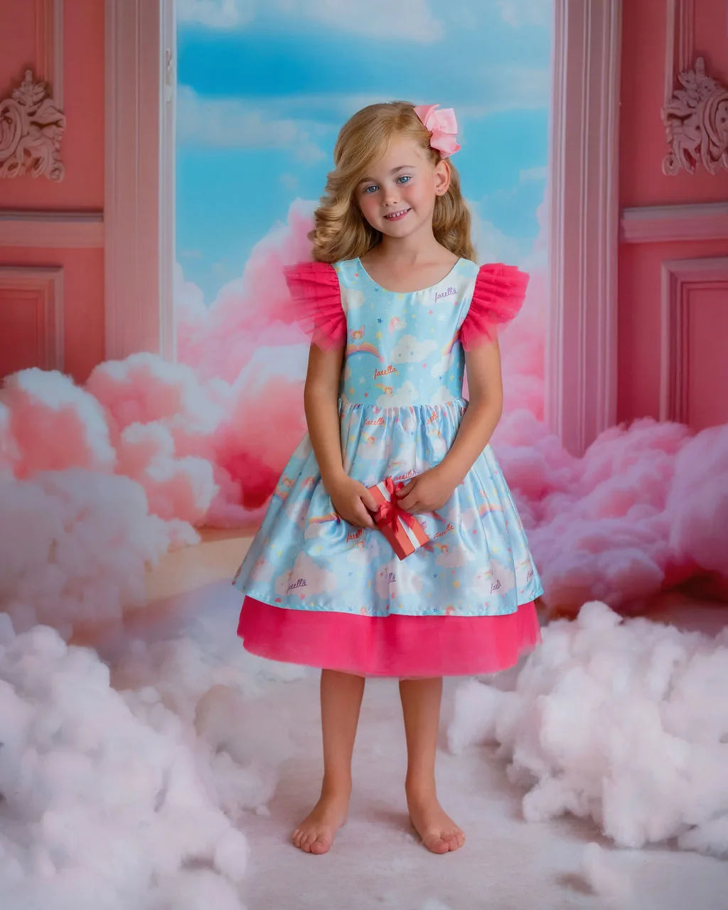 Dreamy Sky Cloud Print Tulle Birthday Dress for Girls