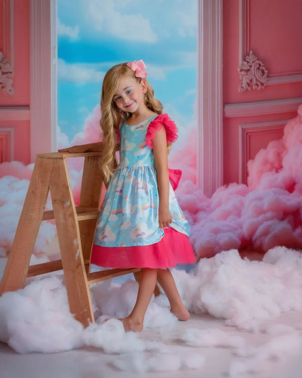 Dreamy Sky Cloud Print Tulle Birthday Dress for Girls