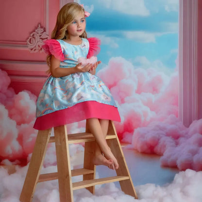 Dreamy Sky Cloud Print Tulle Birthday Dress for Girls