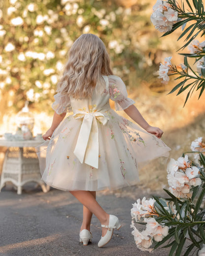 Enchanted Bloom Embroidered Ivory Flower Girl Dress for Girls