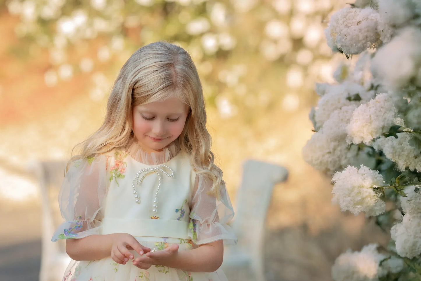 Enchanted Bloom Embroidered Ivory Flower Girl Dress for Girls