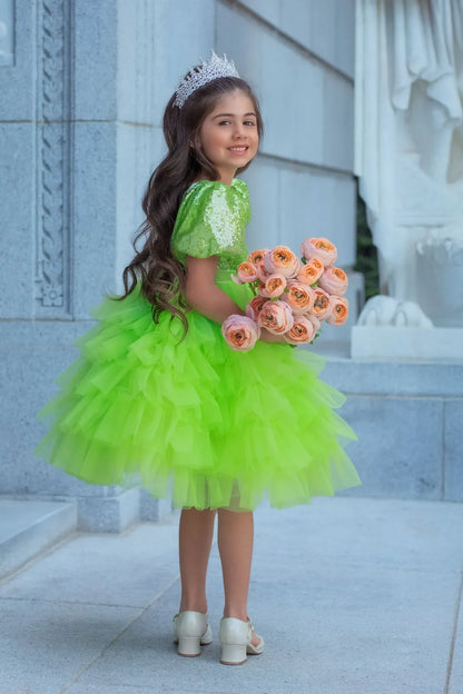 Enchanted Lime Sequin Tulle Birthday Dress for Girls