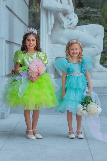Enchanted Lime Sequin Tulle Birthday Dress for Girls