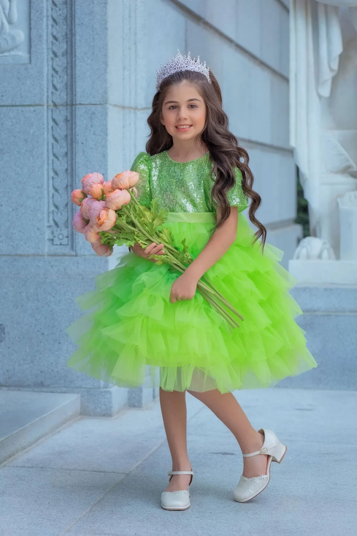 Enchanted Lime Sequin Tulle Birthday Dress for Girls